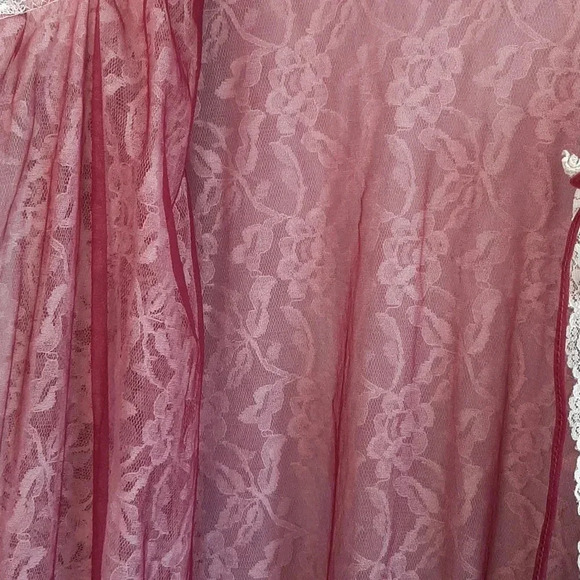 Vintage Night Gown Women's Medium Open Tie Front Lace Robe Maxi Length Dress - Picture 10 of 13